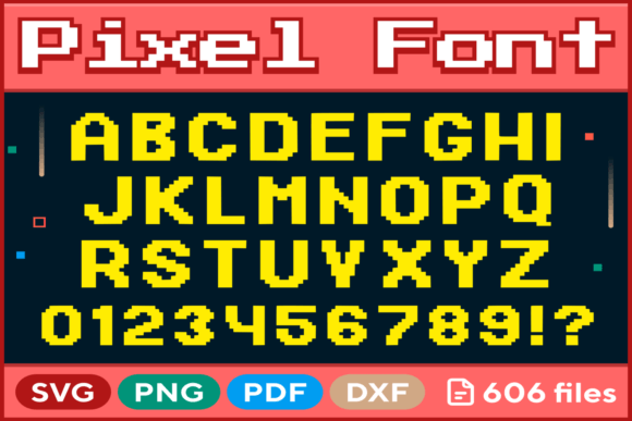 Pixel Font: SVG, PNG, PDF, DFX Alphabet for 8-Bit Crafting